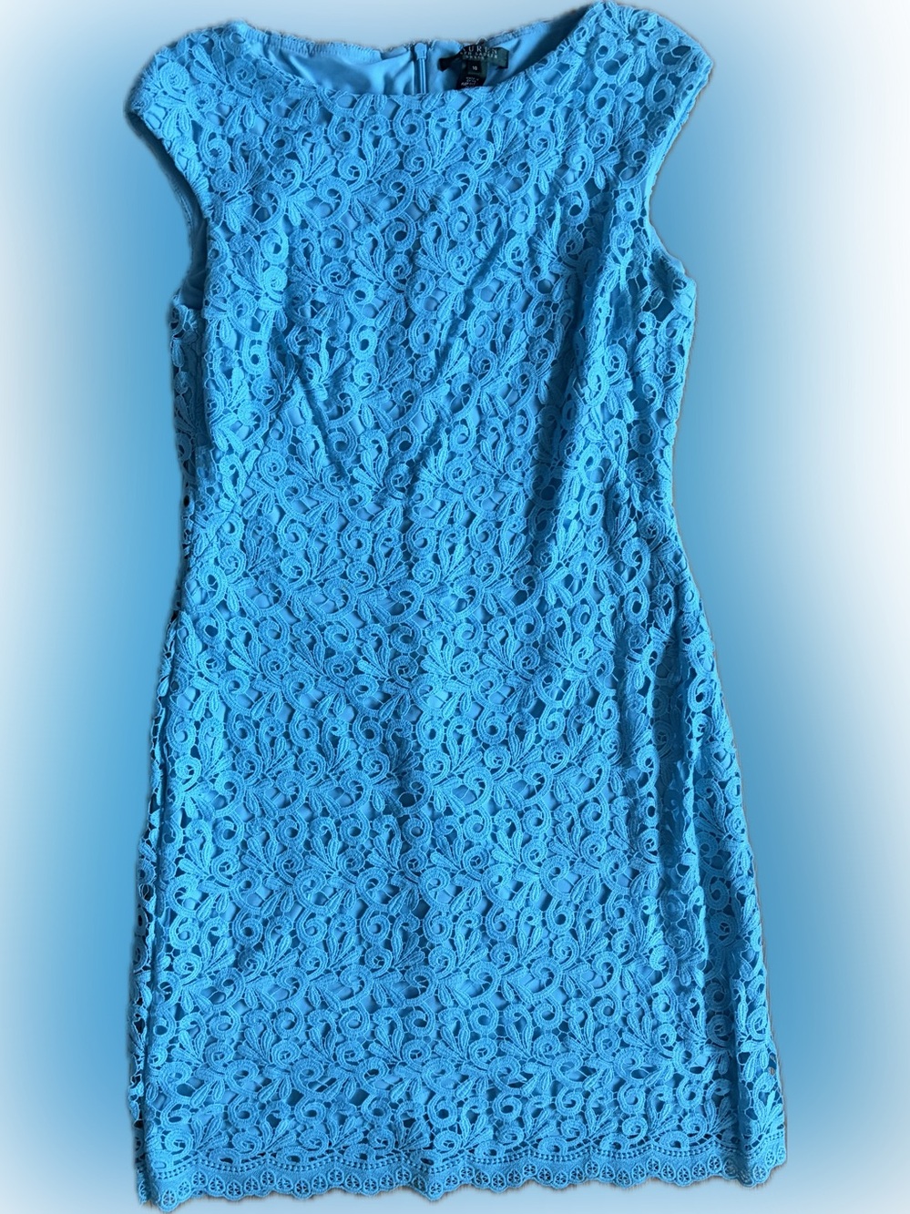 Ralph Lauren Turquoise Blue Lace Sheath Dress